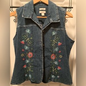 Christopher Banks Denim Vest with Floral Embroidered Design, S